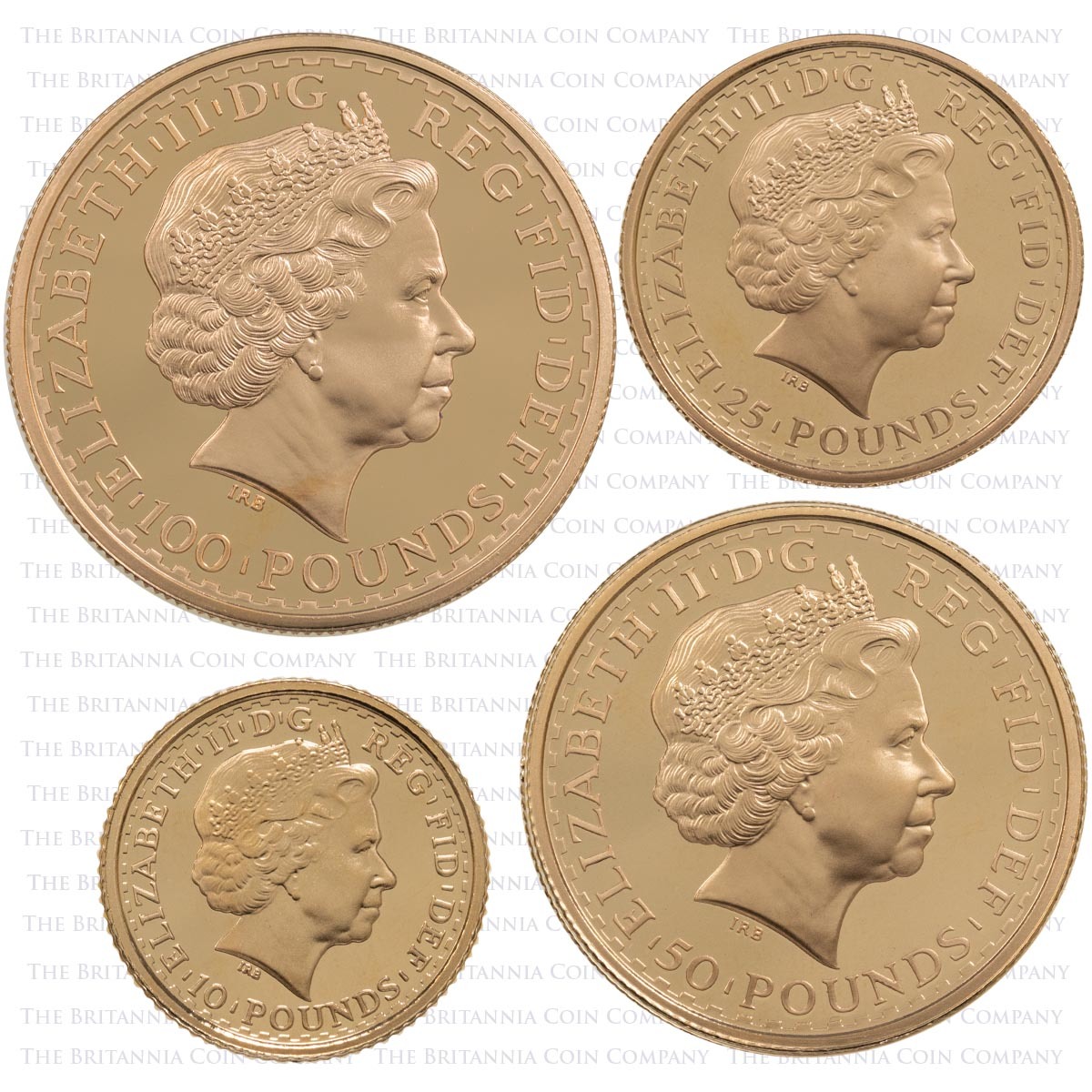 2001 Gold Proof Four Coin Britannia Set Obverses
