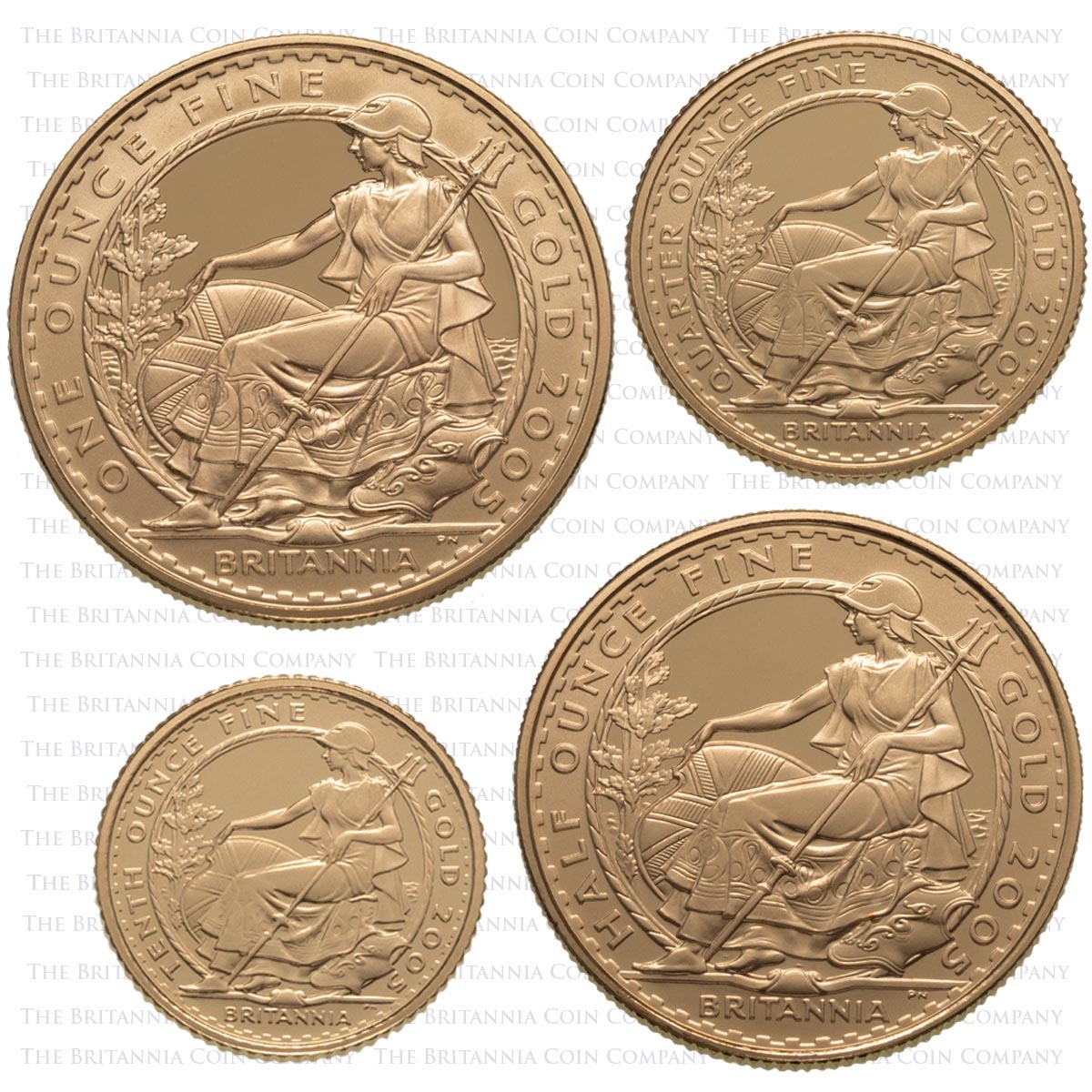 2005 Gold Proof Four Coin Britannia Set Reverses