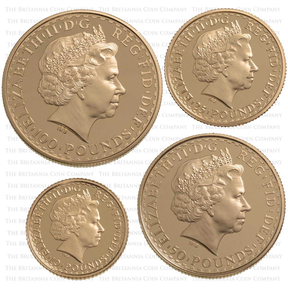 2005 Gold Proof Four Coin Britannia Set Obverses