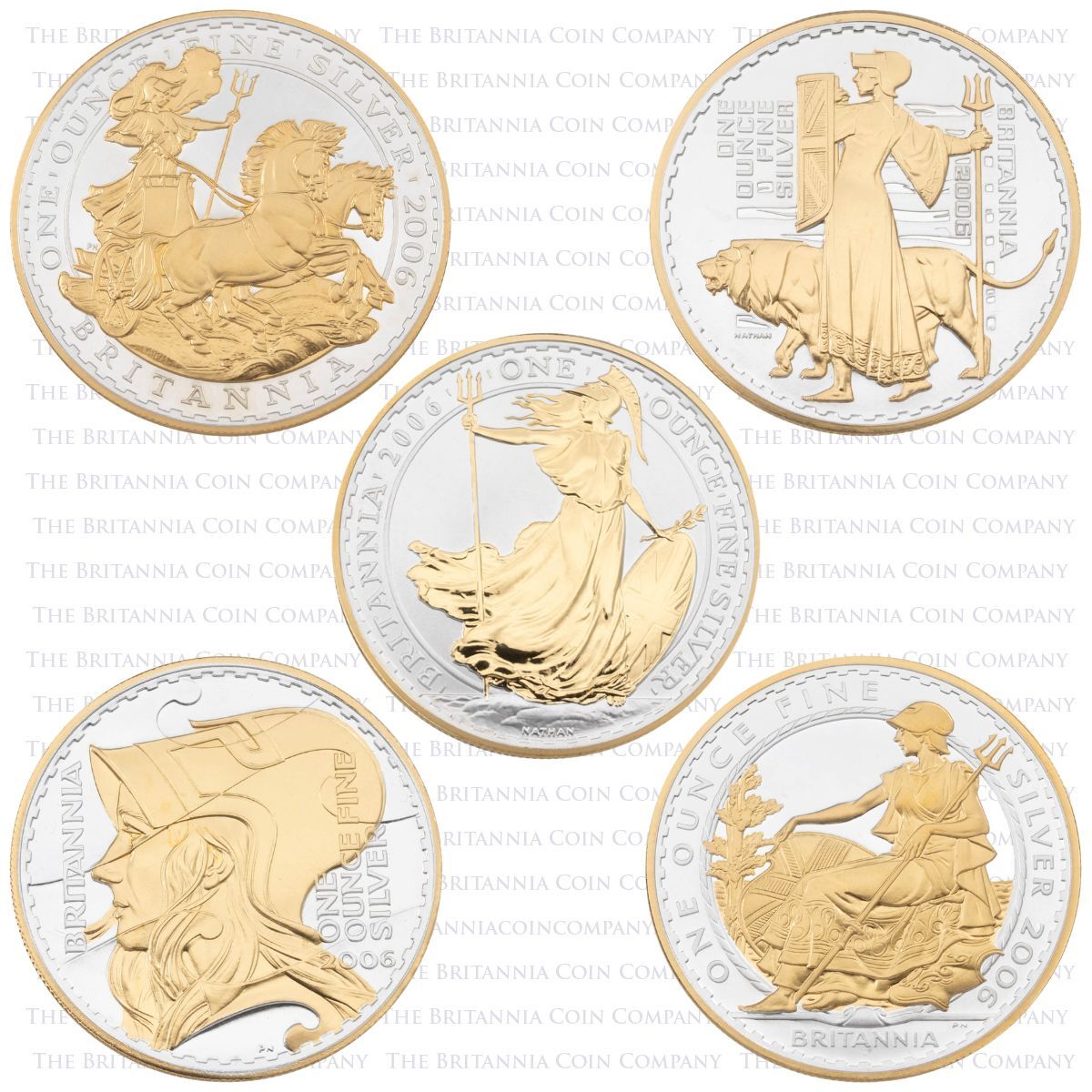 2006 Britannia Golden Silhouette Silver Proof Five Coin Set Reverses