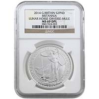 2014 Britannia 1 Ounce Silver Lunar Mule MS 69 DPL Thumbnail