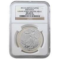 2014 Britannia 1 Ounce Silver Lunar Mule MS 69 PL Thumbnail