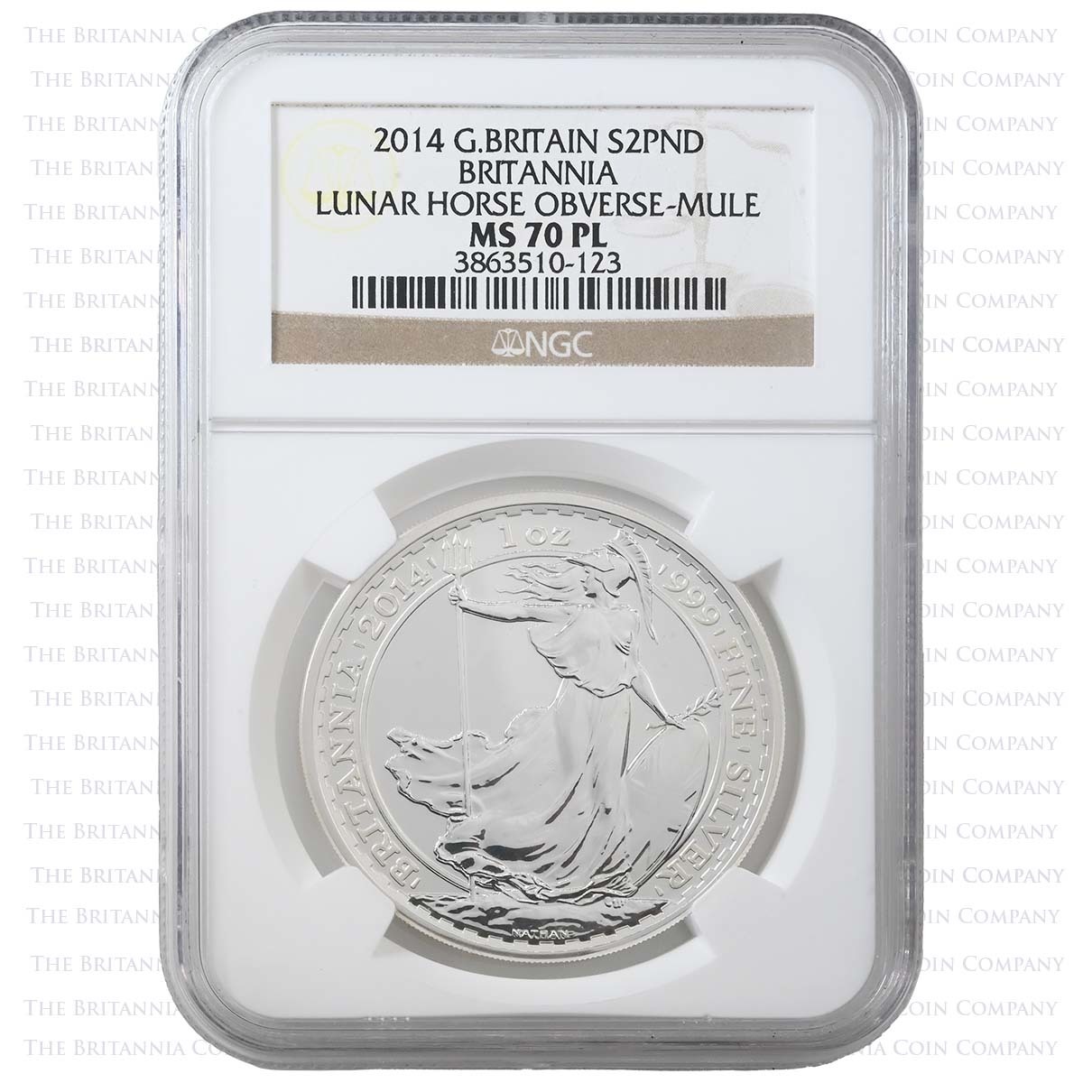 2014 Britannia 1 Ounce Silver Lunar Mule MS 70 PL Holder