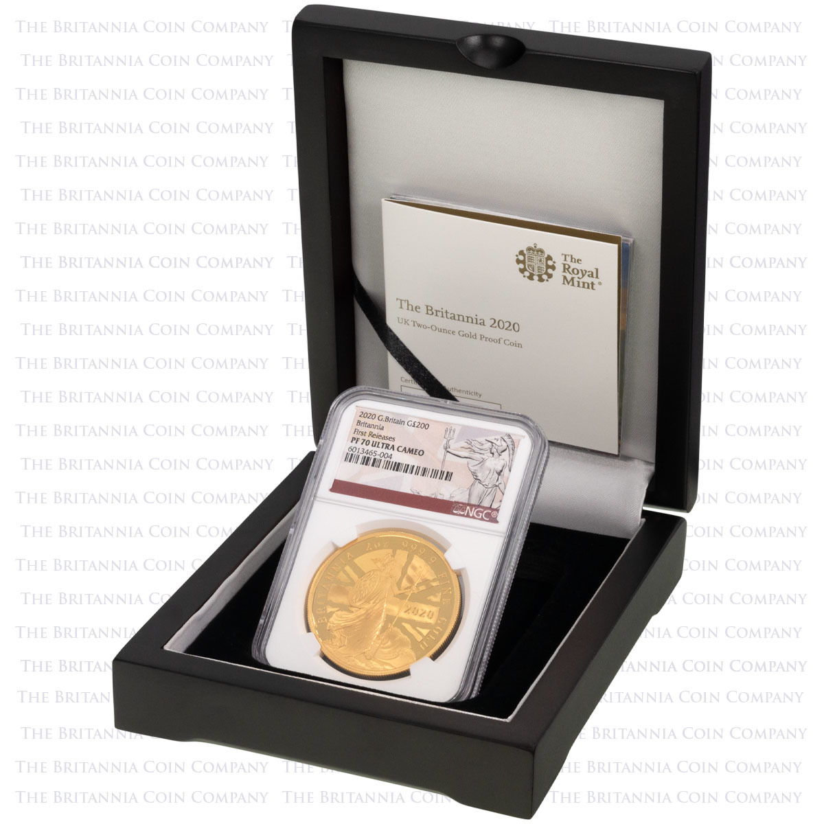 BR202OG 2020 Britannia Two Ounce Gold Proof Coin NGC Graded First Releases PF 70 Ultra Cameo Boxed