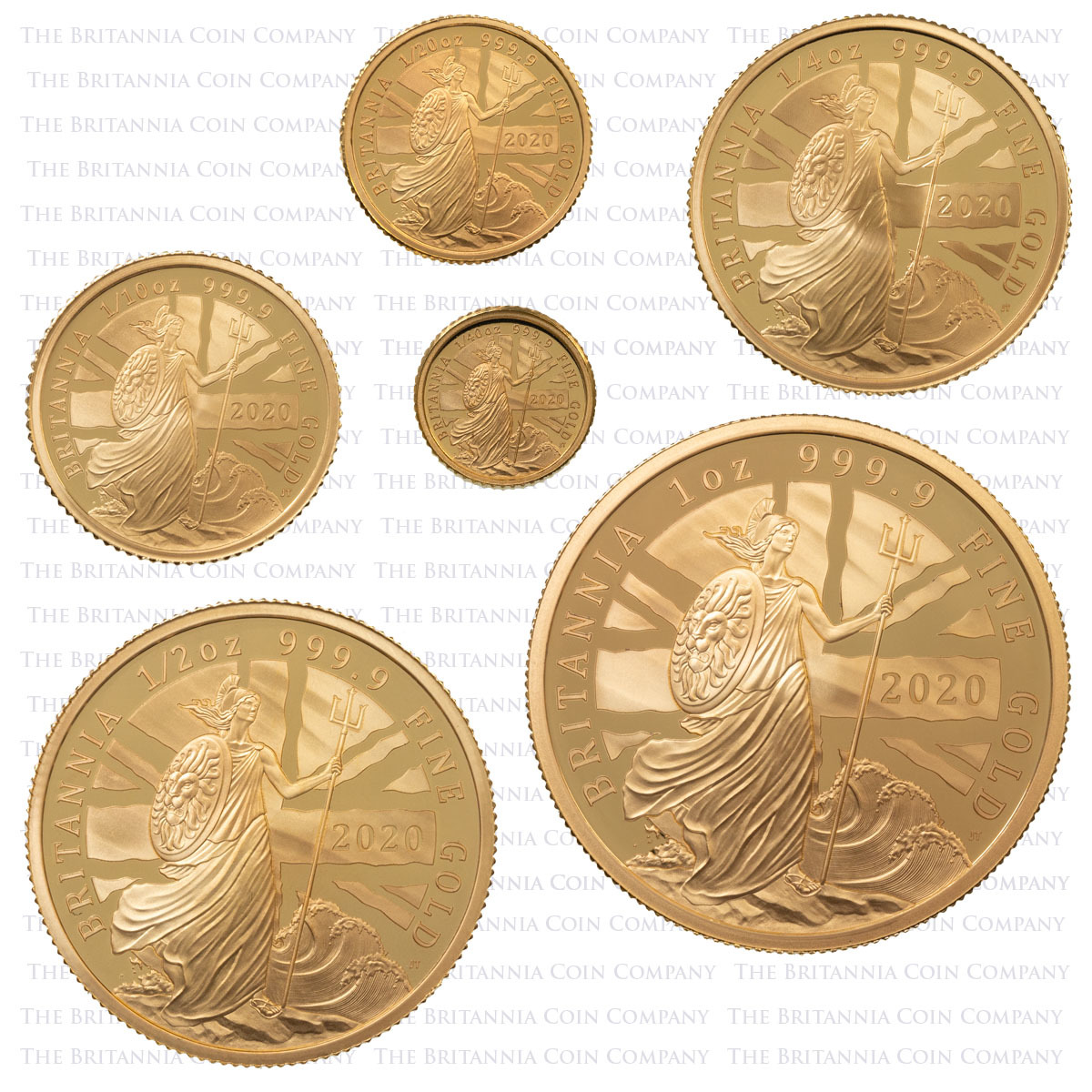 BR20GSET 2020 Gold Proof Six Coin Britannia Set Reverses