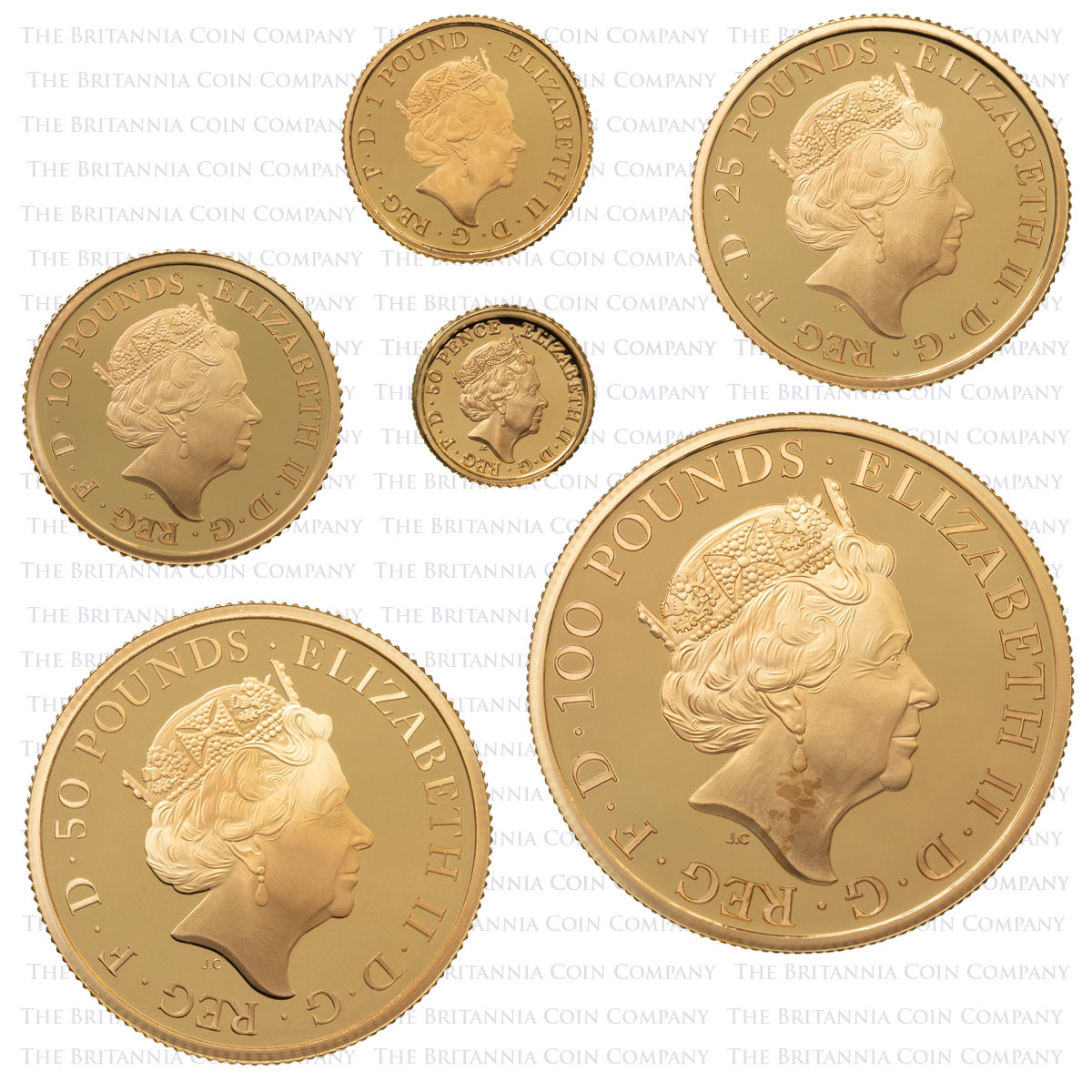 BR20GSET 2020 Gold Proof Six Coin Britannia Set Obverses