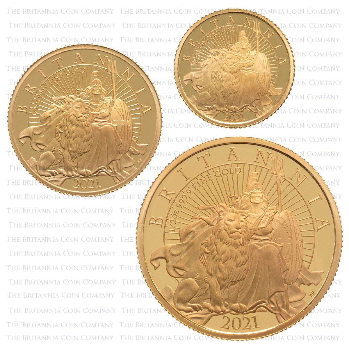 BR21G23 2021 Premium Gold Proof Three Coin Britannia Set Reverses