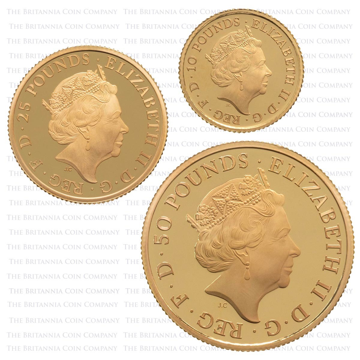 BR21G23 2021 Premium Gold Proof Three Coin Britannia Set Obverses