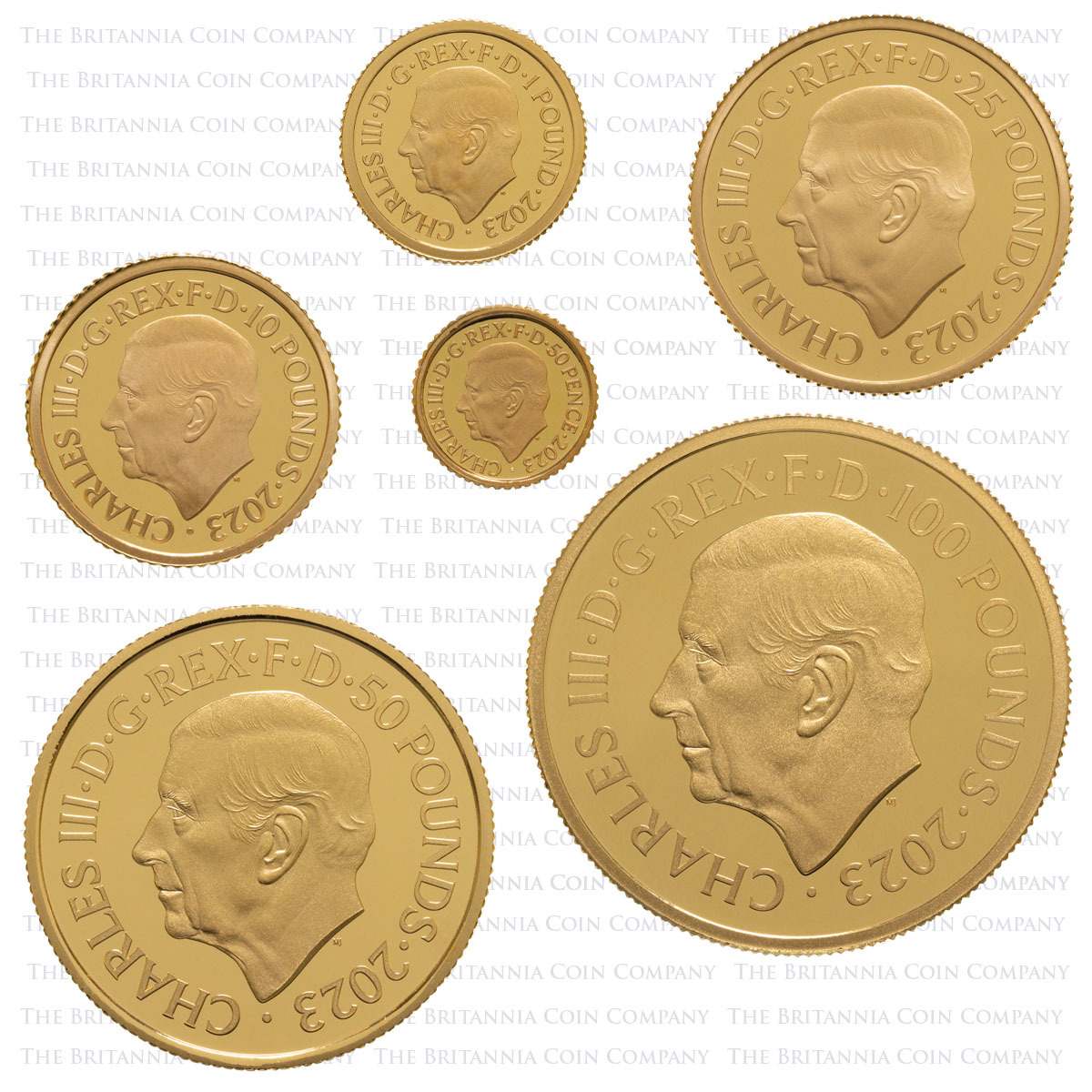 BR23G6S 2023 Gold Proof Six Coin Premium Britannia Set Obverses