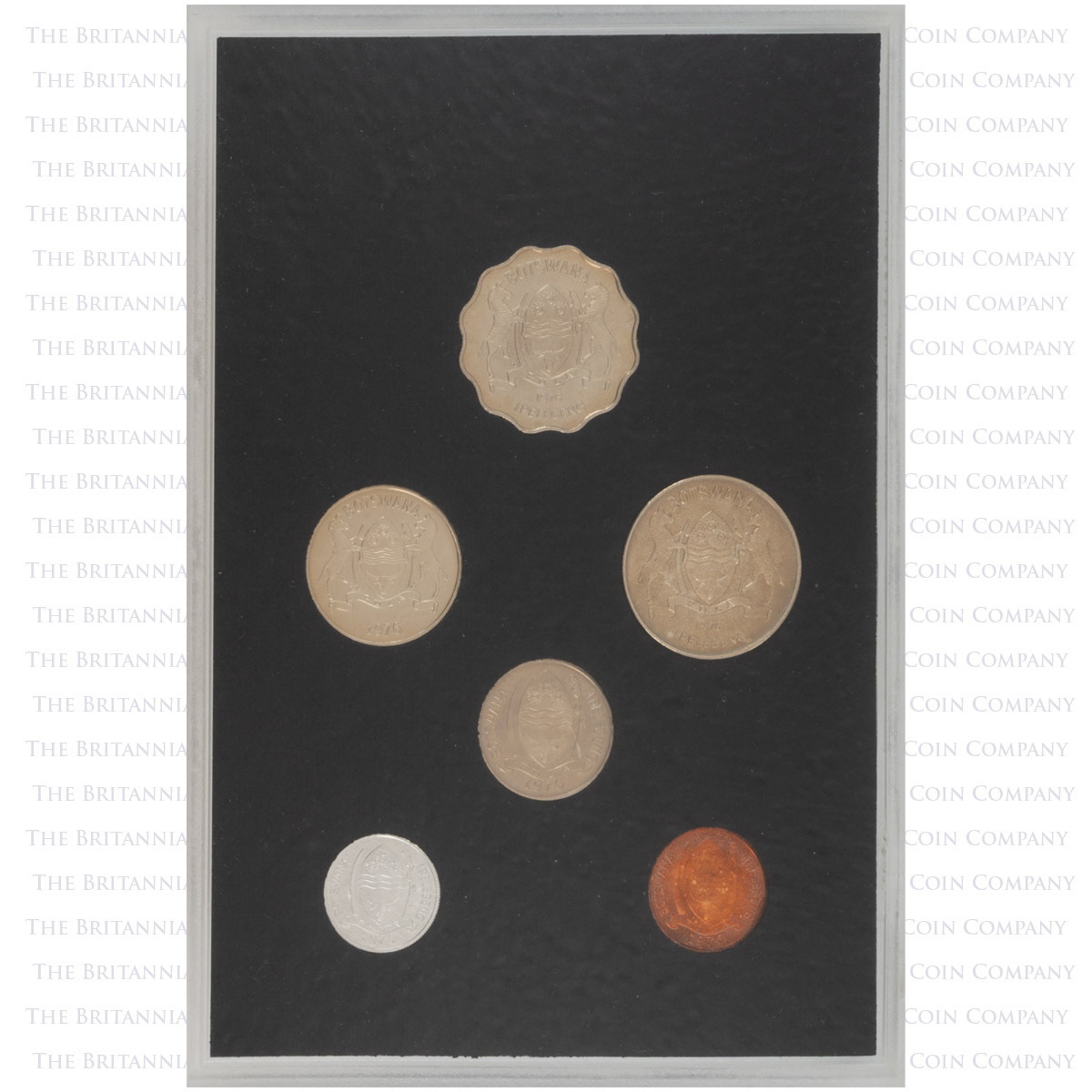 BT76PS 1976 Botswana Proof Annual Coin Set obverse display