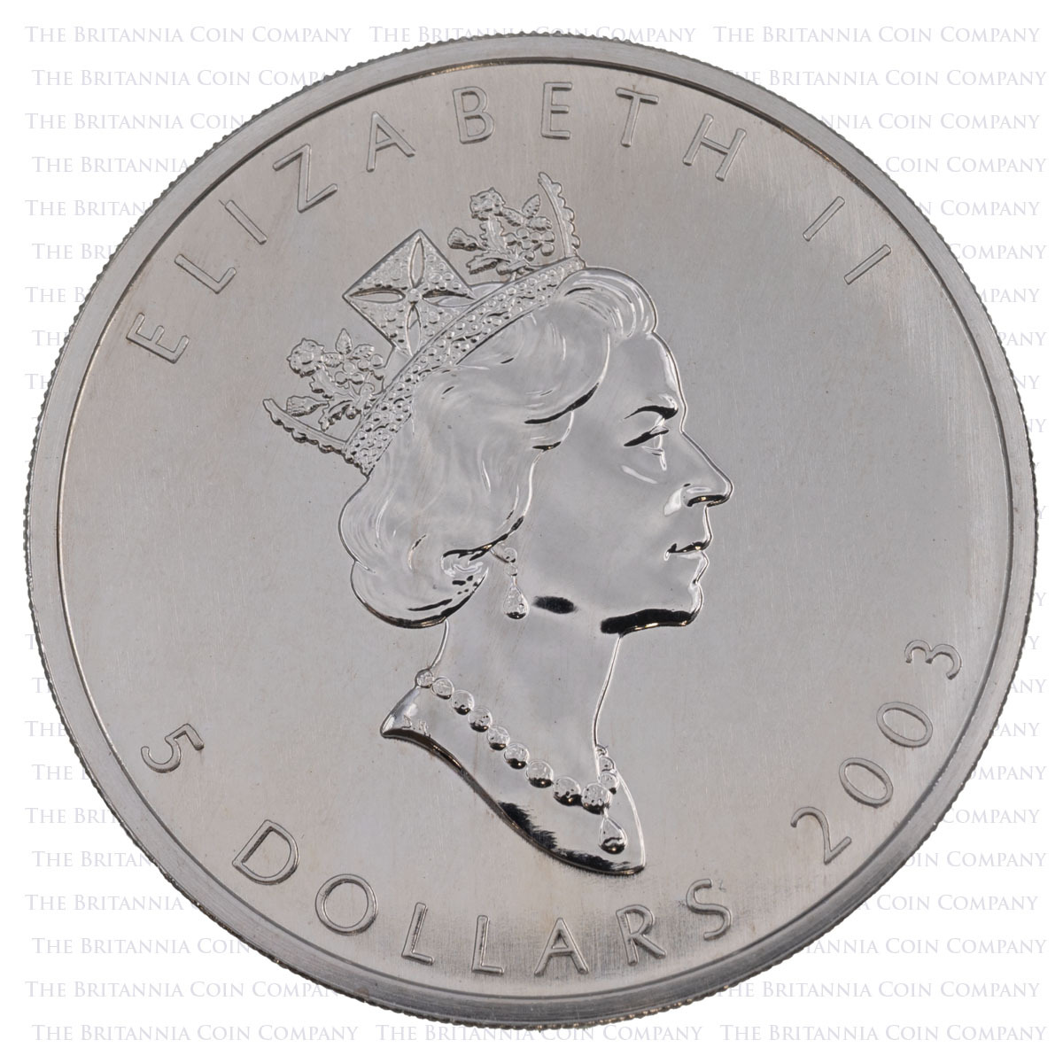 Obverse of the CA03MLS1 2003 Maple Leaf One Ounce Silver Canadian Bullion Coin