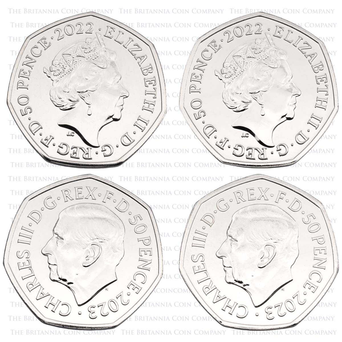 CA5022HP 2022-2023 Harry Potter Fifty Pence Brilliant Uncirculated Coin Album Set Obverses