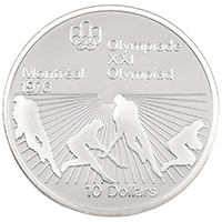 Team Sports reverse of CA75FH10 1976 Field Hockey Ten Dollars Silver Proof Canadian Coin