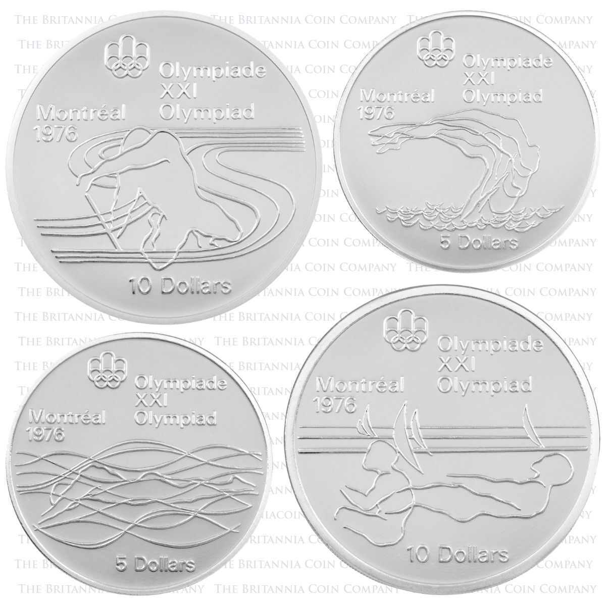 1975 Water Sports Silver Proof Montreal Olympics Canadian Coin Set Reverses