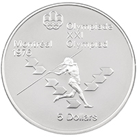 Thumbnail of the CA75WJ5 1975 Women's Javelin Five Dollars Silver Proof Canadian Coin
