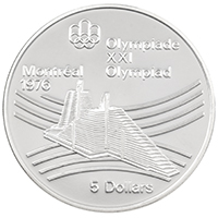 CA76OV5 1976 Olympic Village Five Dollars Silver Proof Canadian Coin thumbnail design