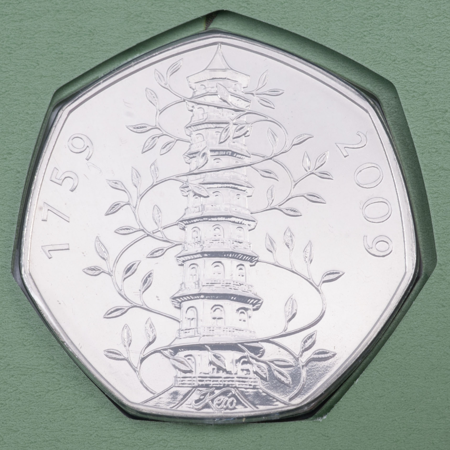 2009 Kew Gardens Fifty Pence Coin And Stamp First Day Cover Reverse