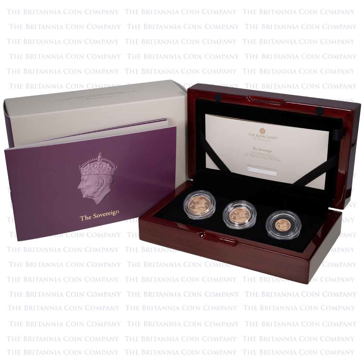 CSV323 2023 King Charles III Gold Proof Three Coin Sovereign Set Coronation Boxed