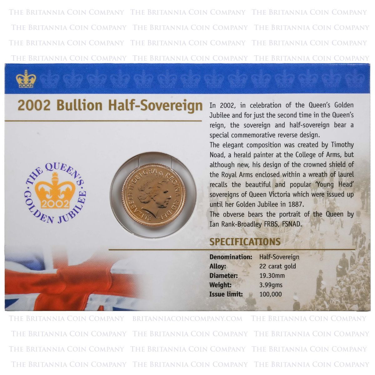 2002 Gold Half Sovereign Elizabeth II Bullion Coin Carded Back