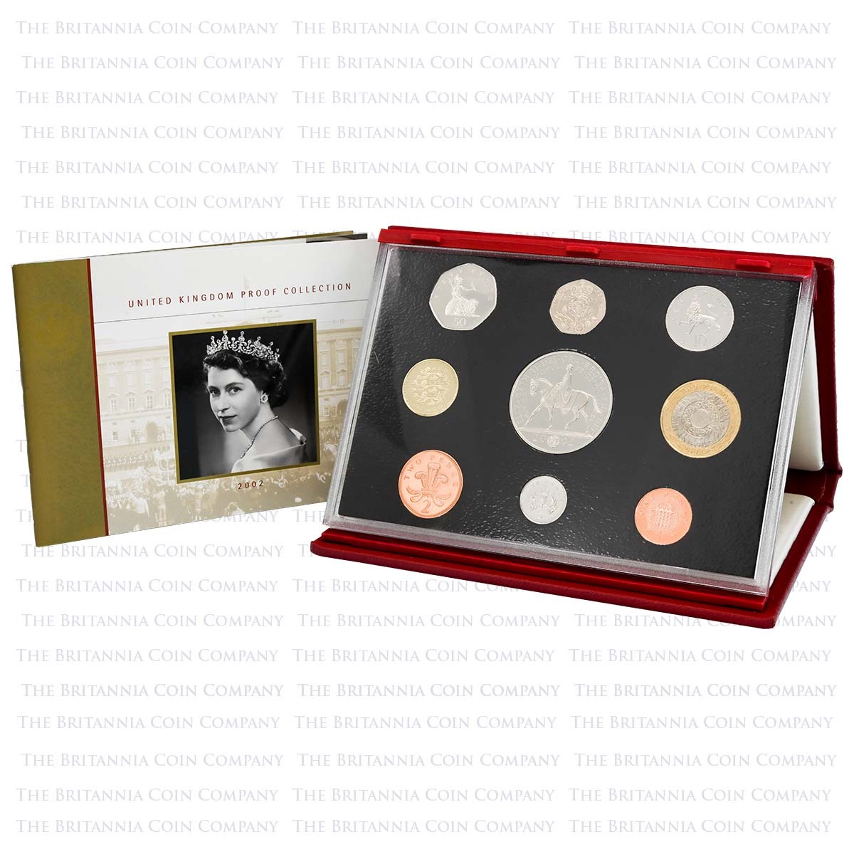 D02DX 2002 Deluxe Proof 9-Coin UK Annual Set coin reverse designs