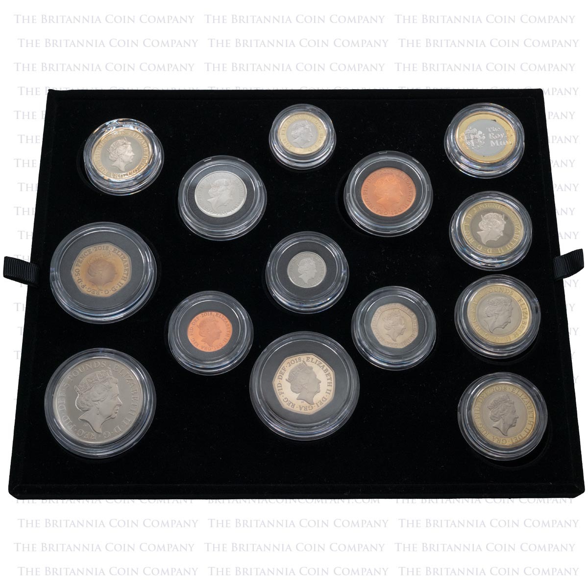 Obverse of the D18PM 2018 Premium Proof 13-Coin UK Annual Set coins