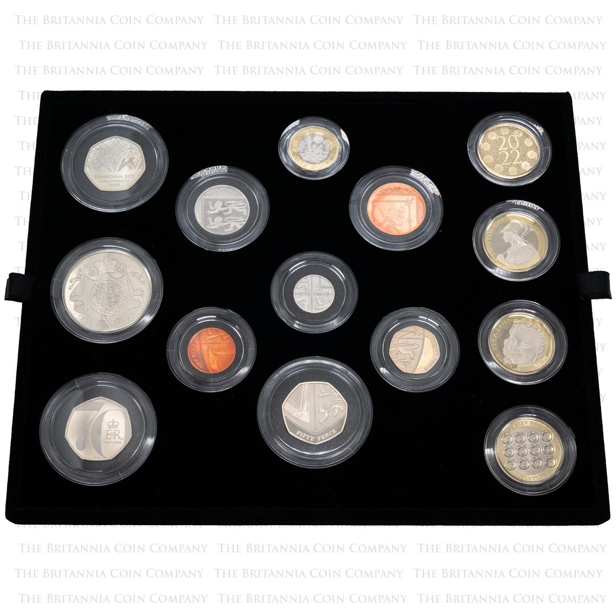 Reverse arrangement of the D22PM 2022 Premium Proof 13-Coin UK Annual Set