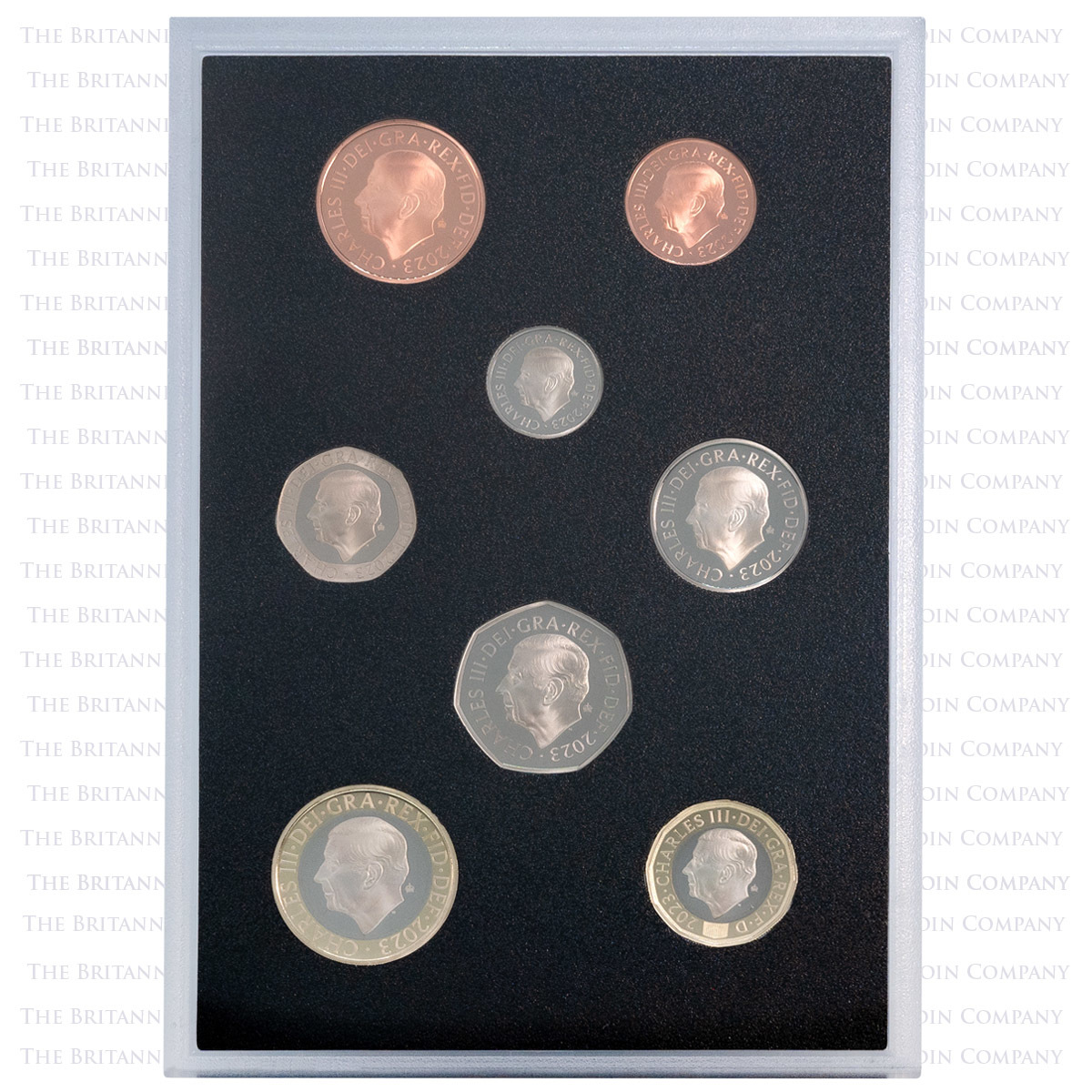D23CDBP 2023 UK Proof Definitive Eight Coin Annual Set Obverses