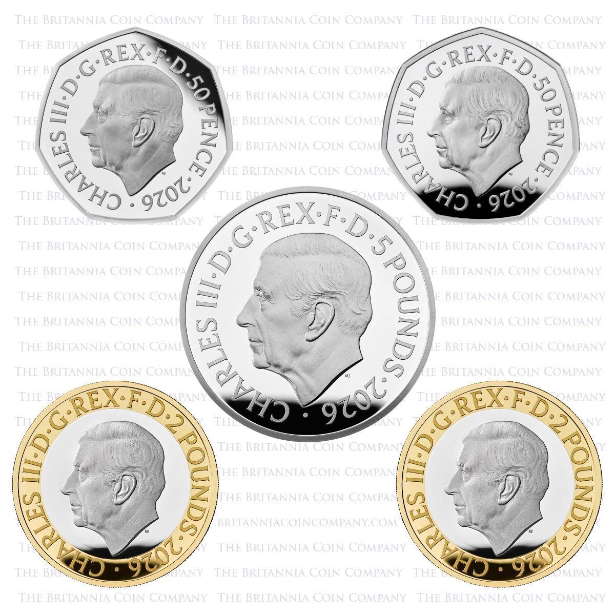 D26PFPS 2026 Piedfort Silver Proof UK Annual Coin Set Obverses