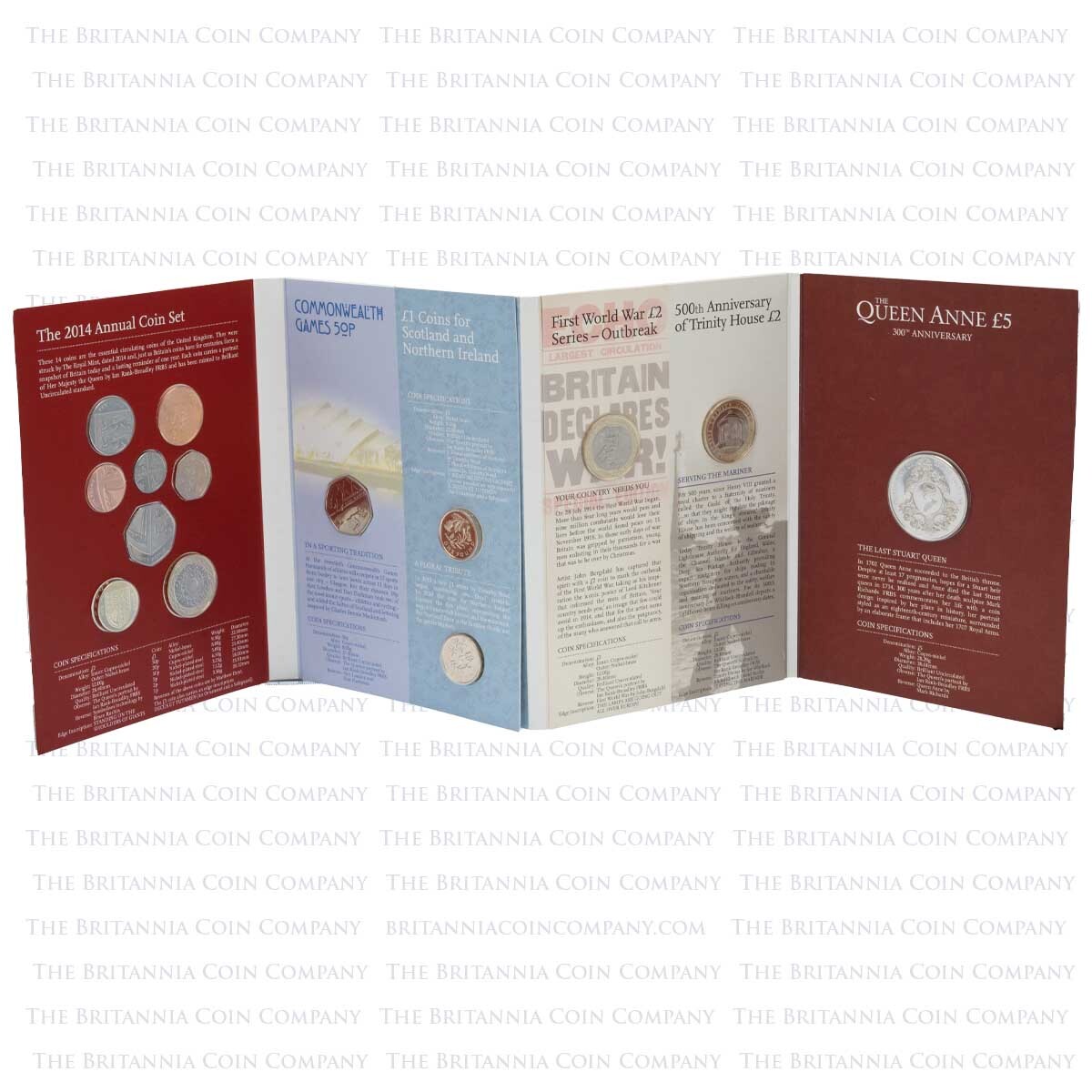 2014 UK Brilliant Uncirculated Annual Fourteen Coin Set reverse designs 