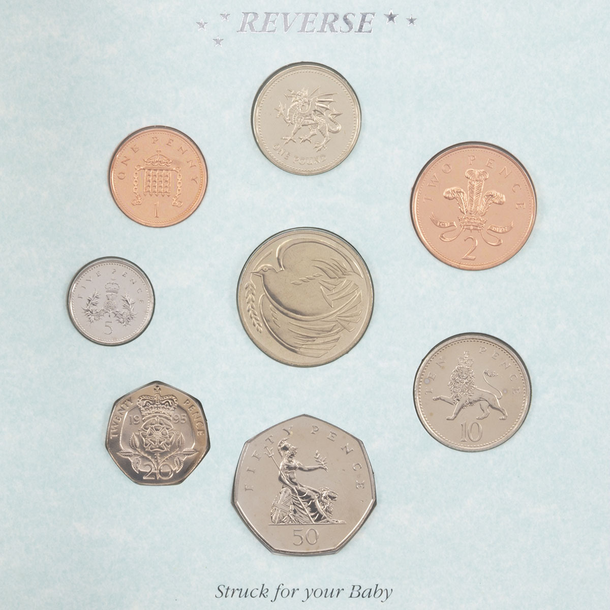 1995 Baby Gift Annual Brilliant Uncirculated UK Coin Set Reverses