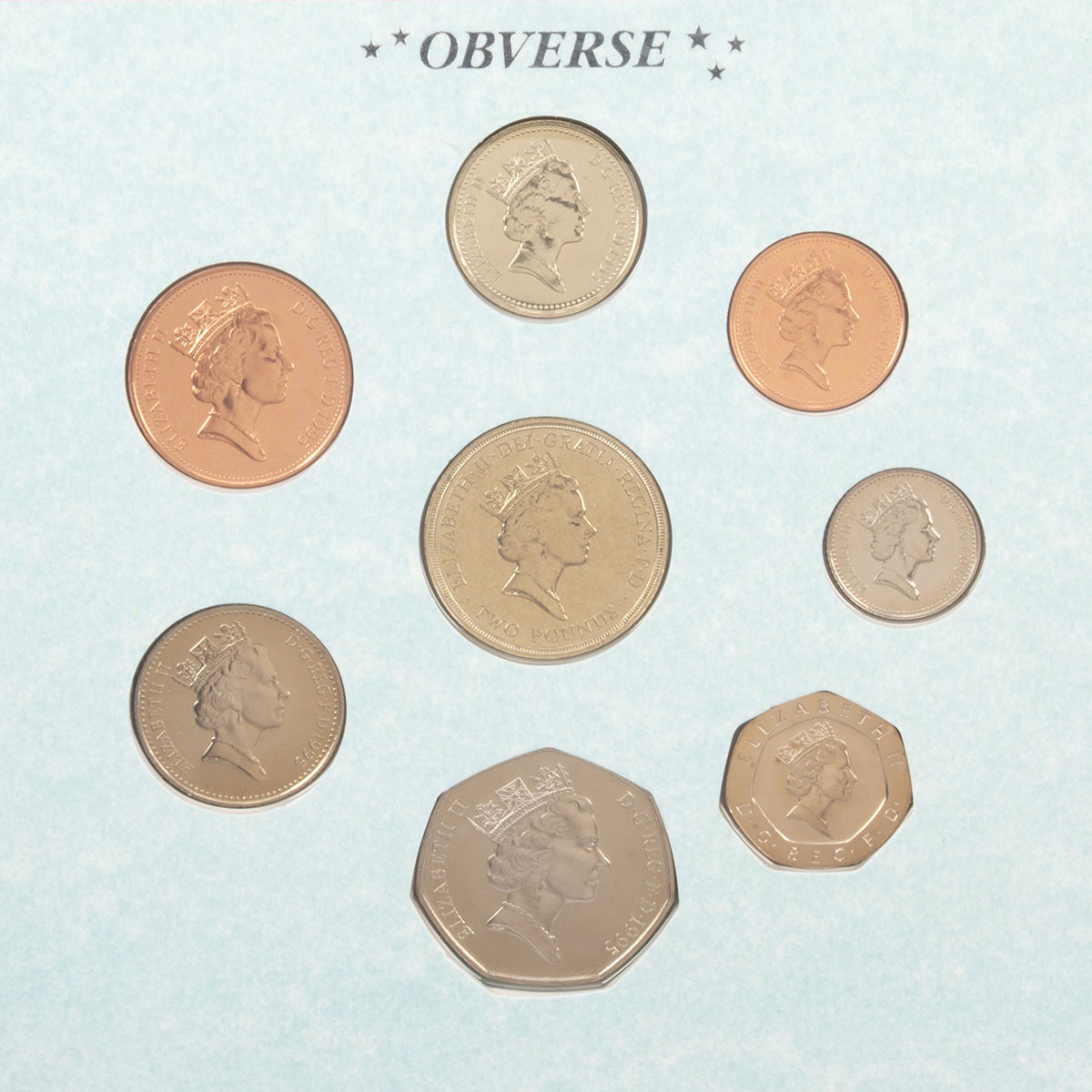 1995 Baby Gift Annual Brilliant Uncirculated UK Coin Set Obverses