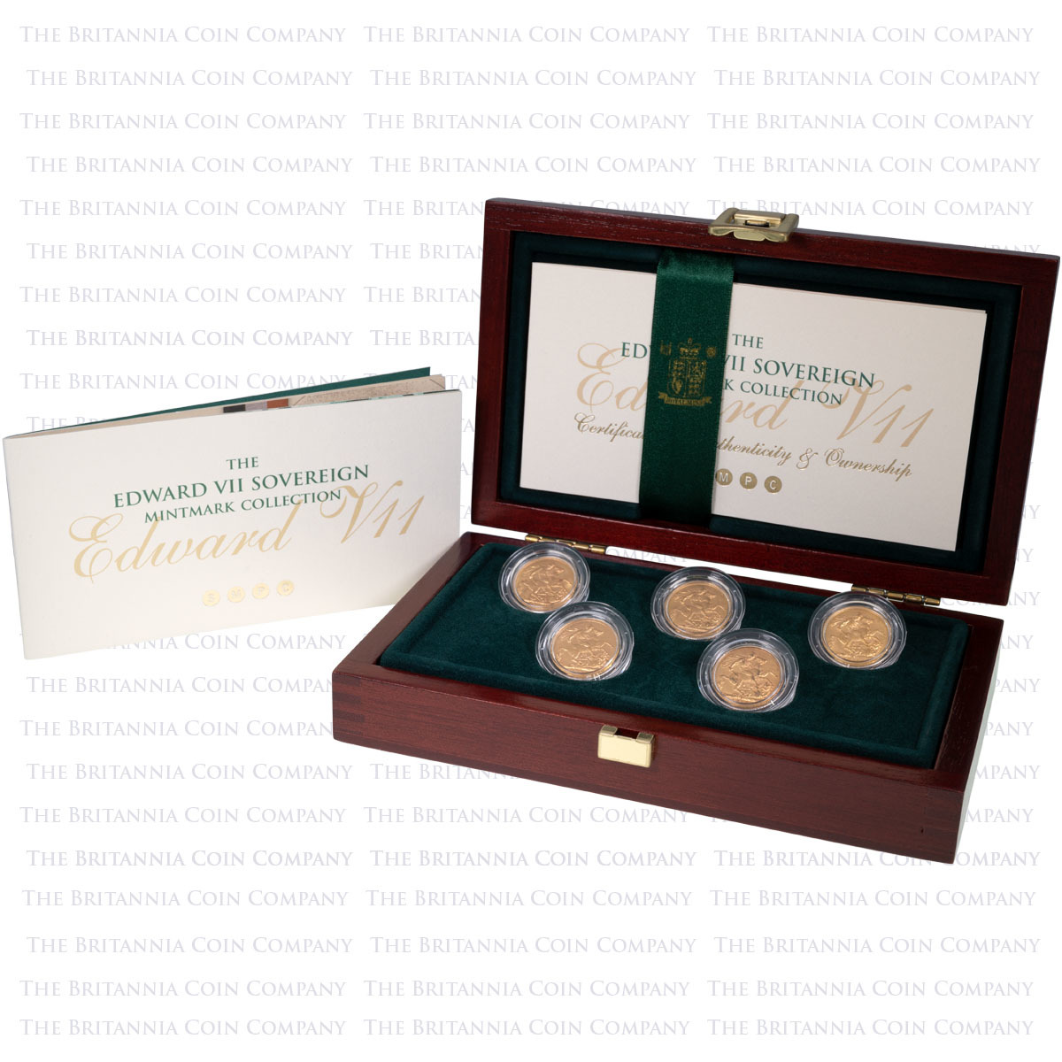 King Edward VII Gold Full Sovereign Five Coin Mintmark Collection Boxed