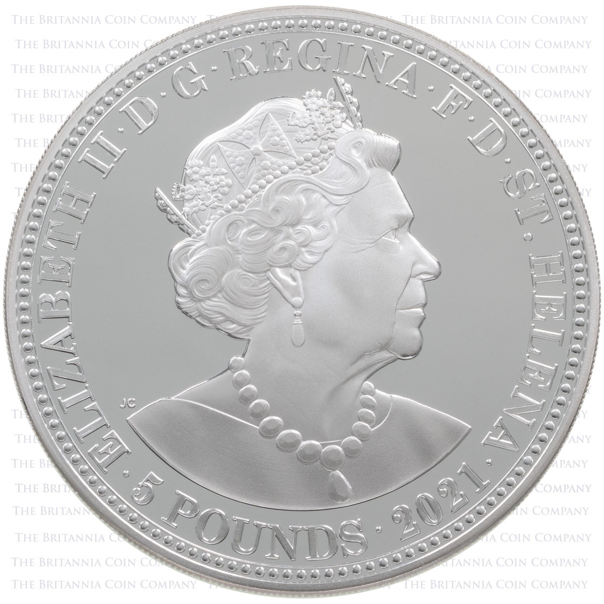 FG21GRASP5OZ 2021 Saint Helena Three Graces Five Ounce Silver Proof Coin Obverse