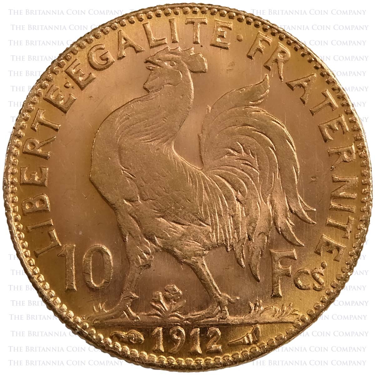 Gold French 10 Francs (Best Value) Reverse Rooster