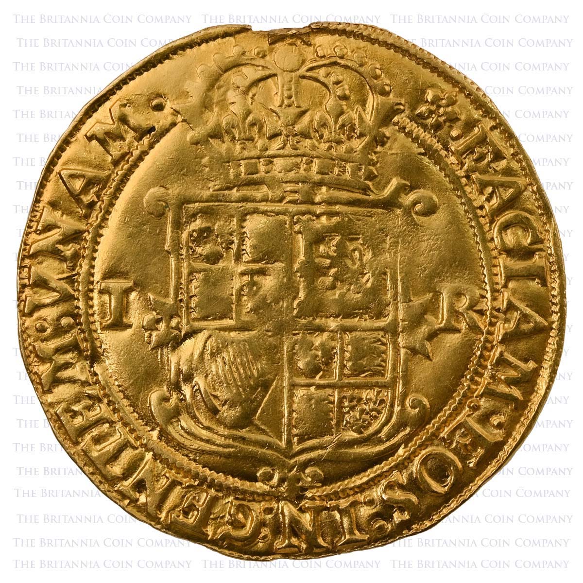1613-1615 James I Hammered Gold Unite MM Cinquefoil Reverse