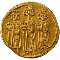 639-641 AD Heraclius, Heraclius Constantine and Heraclonas Gold Solidus Byzantine Thumbnail