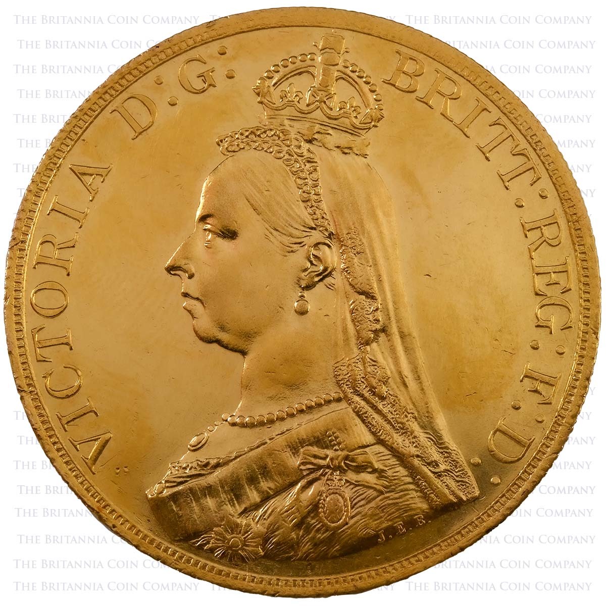 1887 Victoria Gold Five Sovereign Jubilee Head Obverse