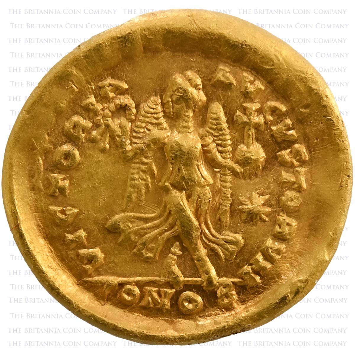 402-450 AD Theodosius II Gold Tremissis Victory Reverse
