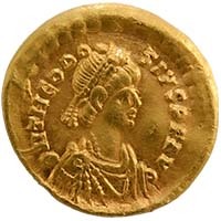 402-450 AD Theodosius II Gold Tremissis Victory Thumbnail