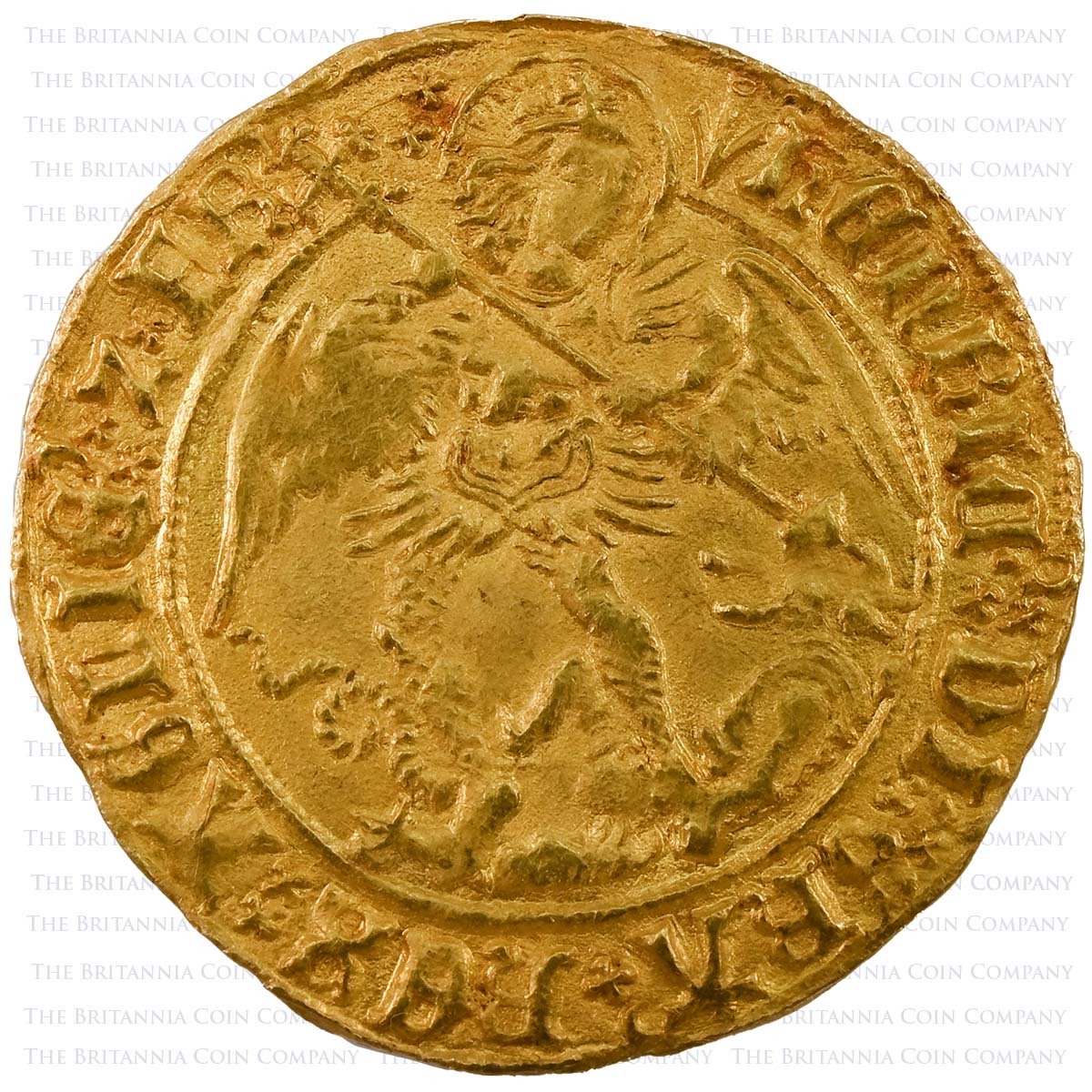 1485-1509 Henry VII Angel Class V MM Pheon Obverse
