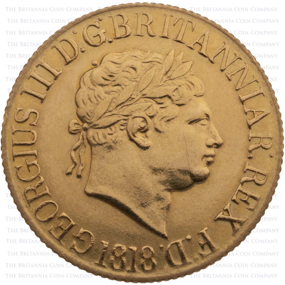 1818 King George III Full Gold Sovereign Ascending Colon Obverse