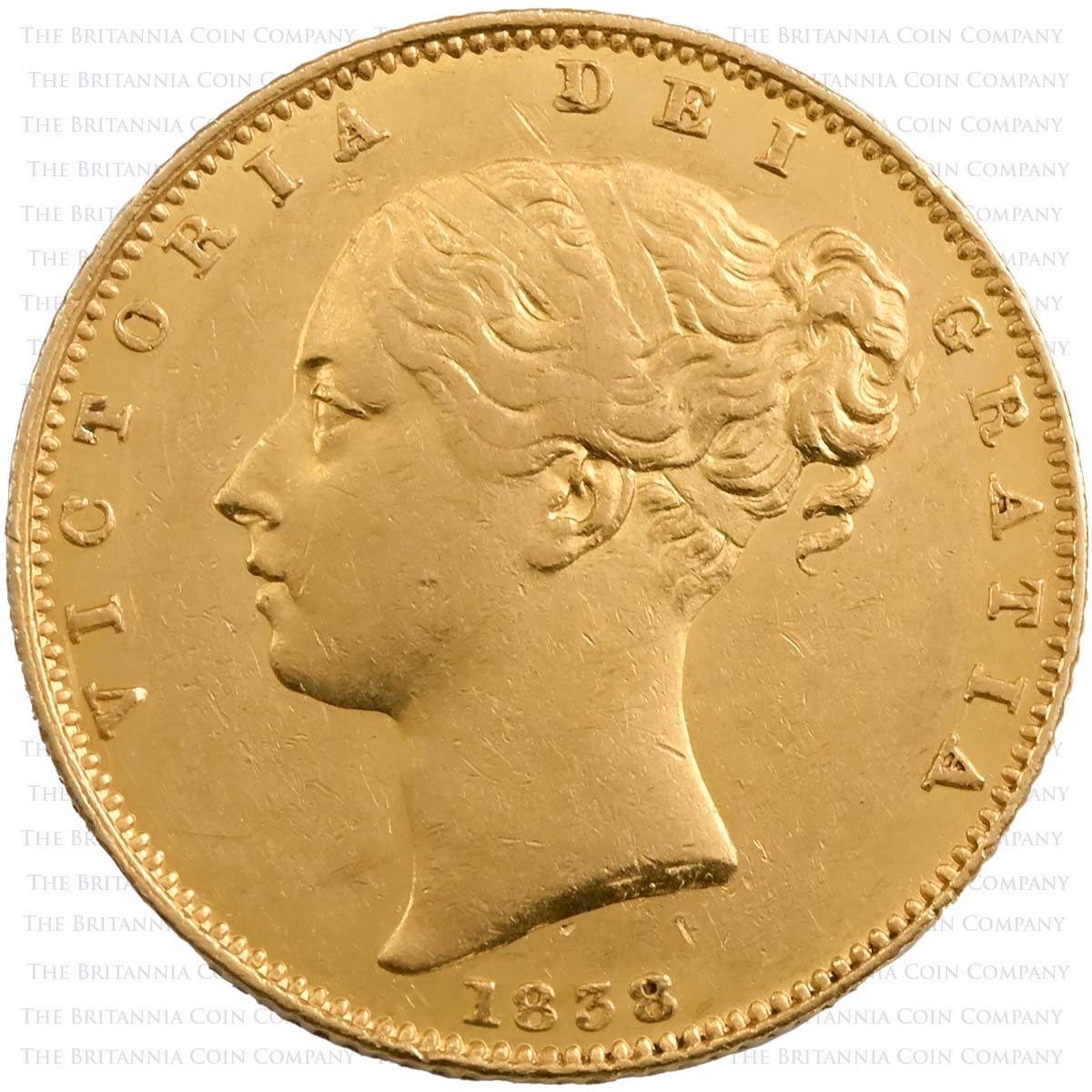 1838 Victoria Sovereign Young Head First Issue Shield Back Obverse