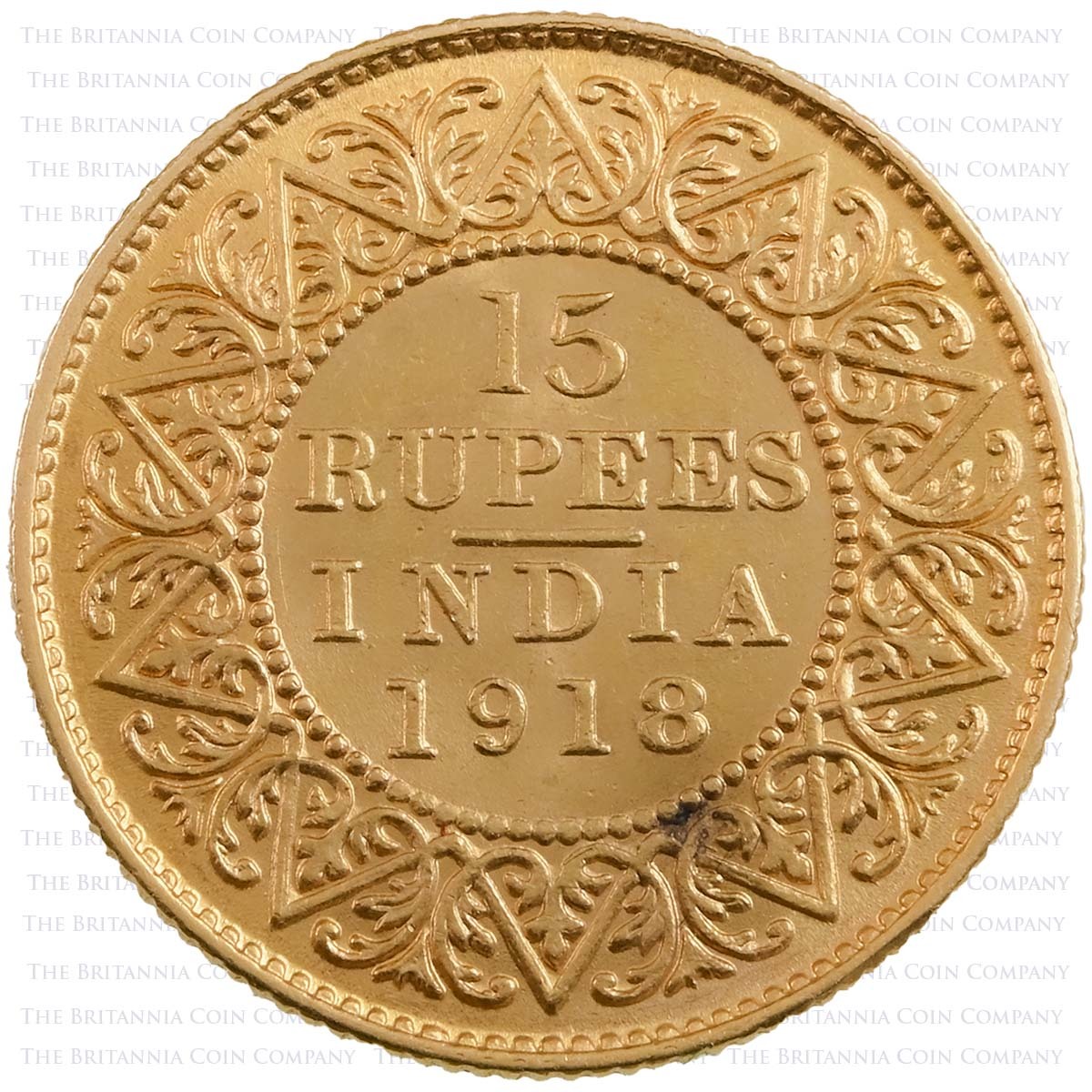 1918 India King George V Gold Fifteen Rupees Coin Reverse