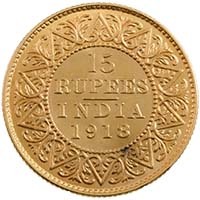 1918 India King George V Gold Fifteen Rupees Coin Thumbnail