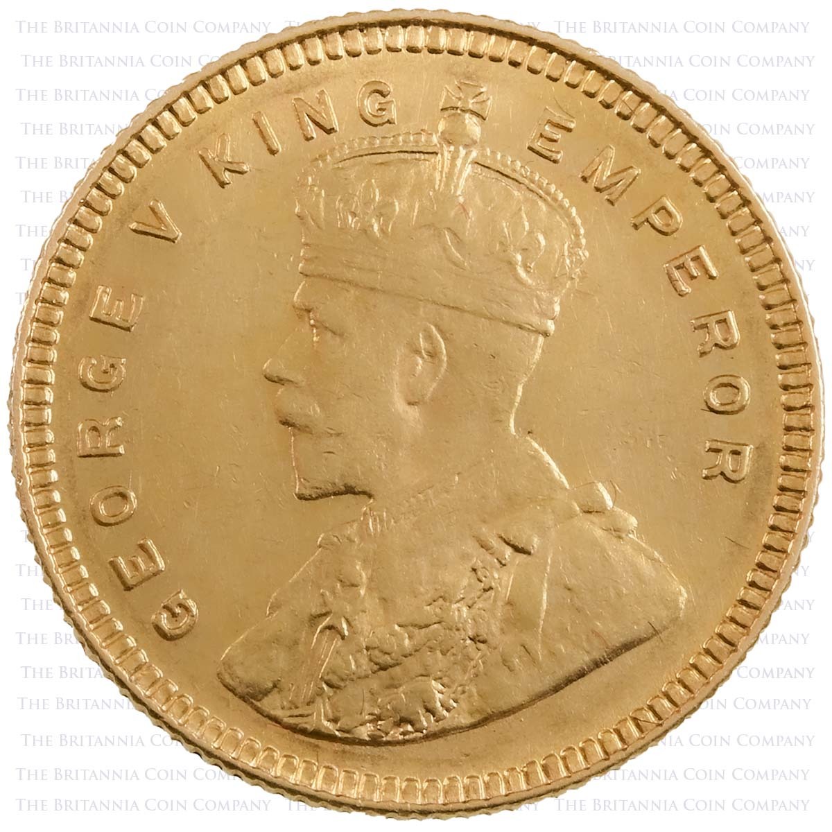 1918 India King George V Gold Fifteen Rupees Coin Obverse