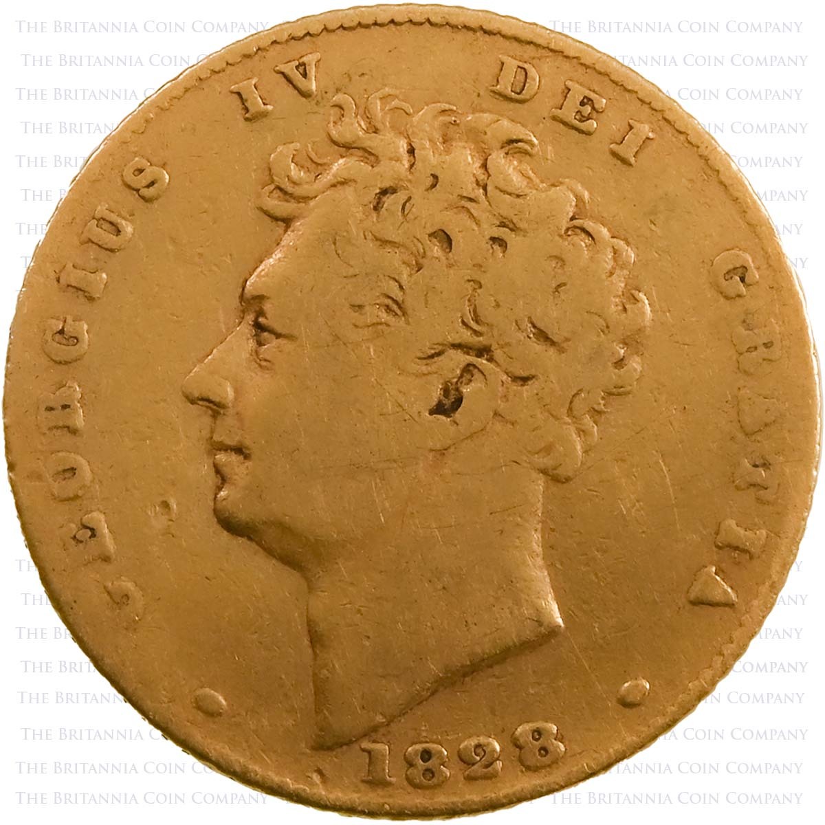 1828 King George IV Gold Half Sovereign Coin Bare Head Obverse