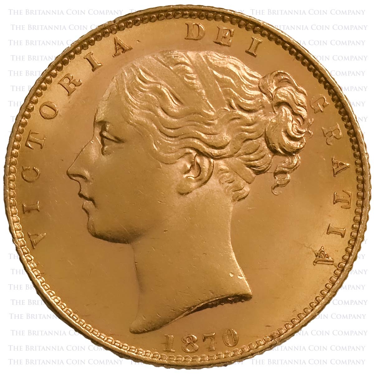 1870 Queen Victoria Gold Full Sovereign Double Struck Raised Initials London Mint Reverse