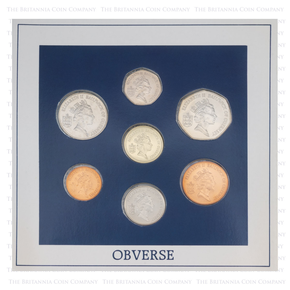 Elizabeth II obverse of GU85BU 1985 Guernsey Brilliant Uncirculated Annual Coin Set