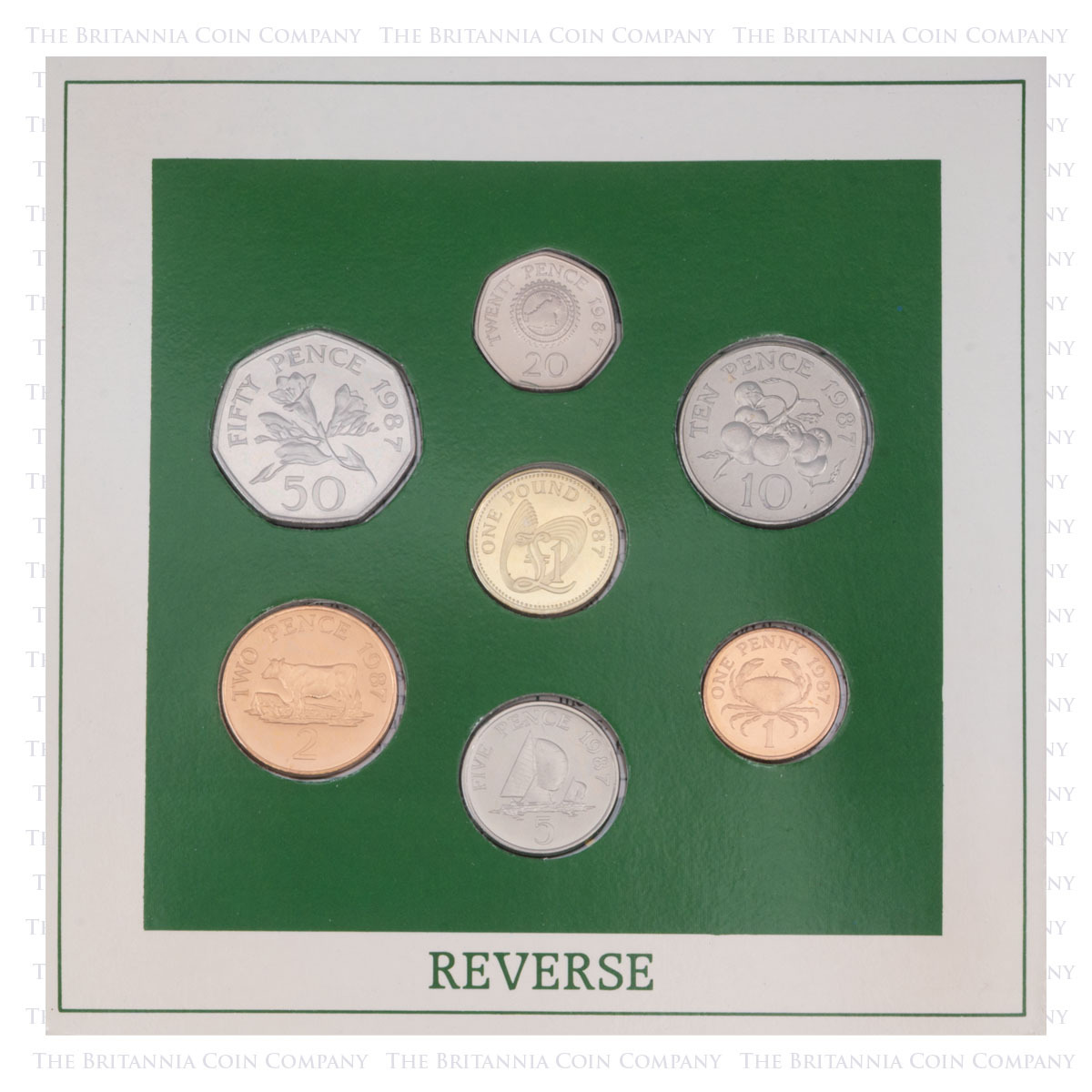 GU87BU 1987 Guernsey Brilliant Uncirculated Annual Coin Set reverse designs