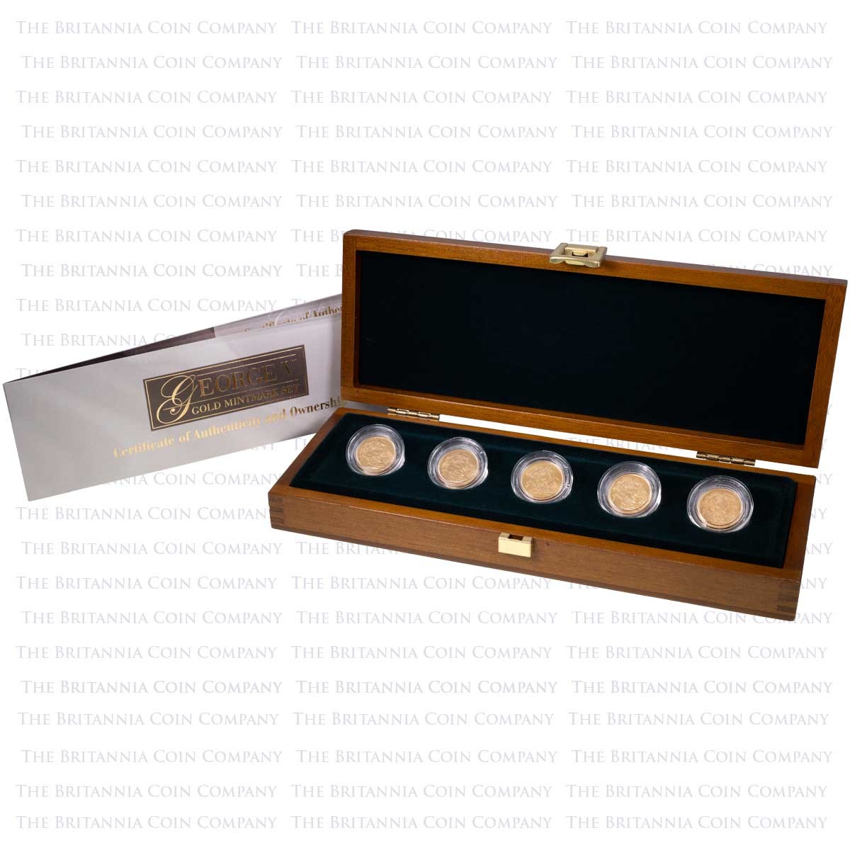 King George V Gold Full Sovereign Five Coin Mintmark Collection Boxed